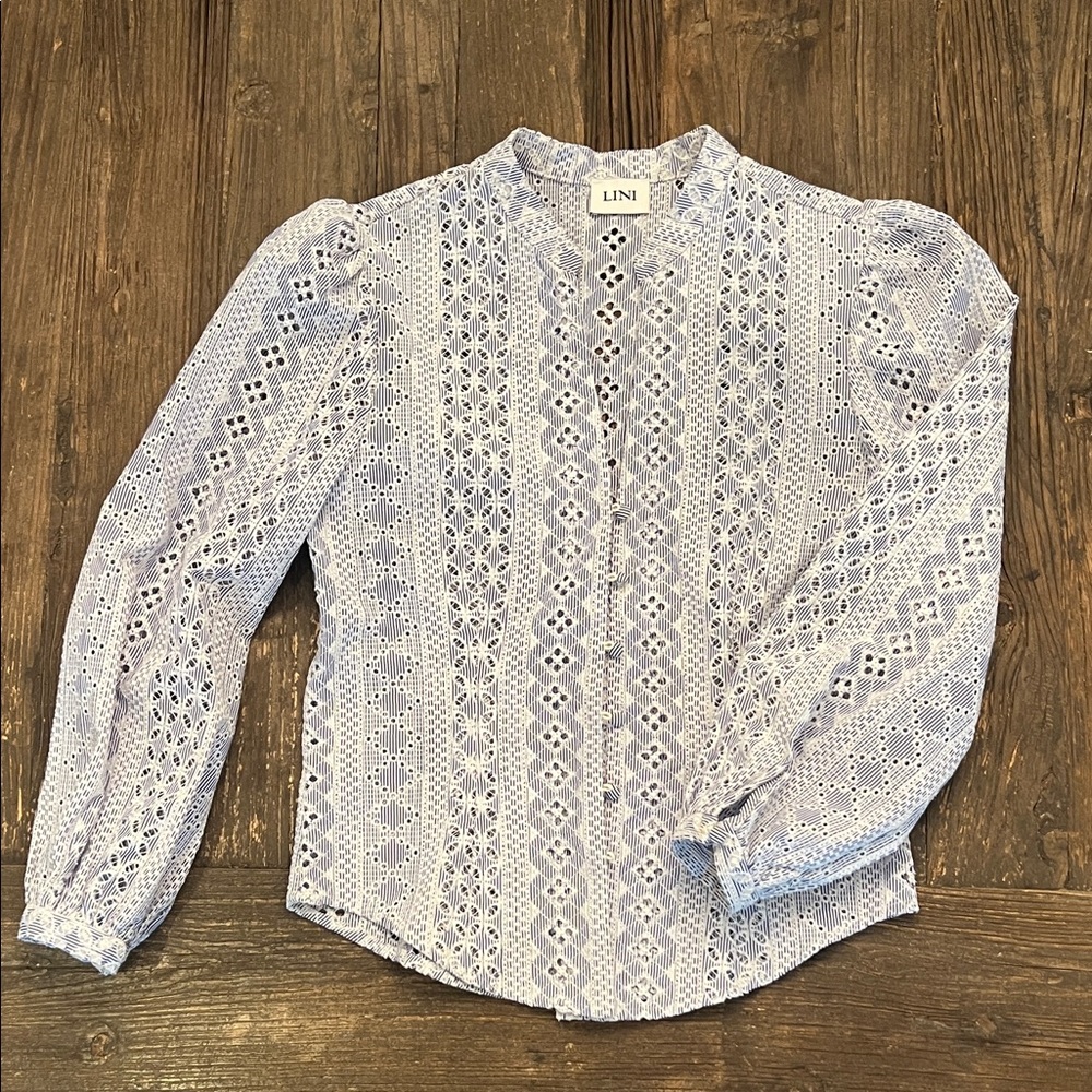 LINI Periwinkle Geometric Lace Blouse
